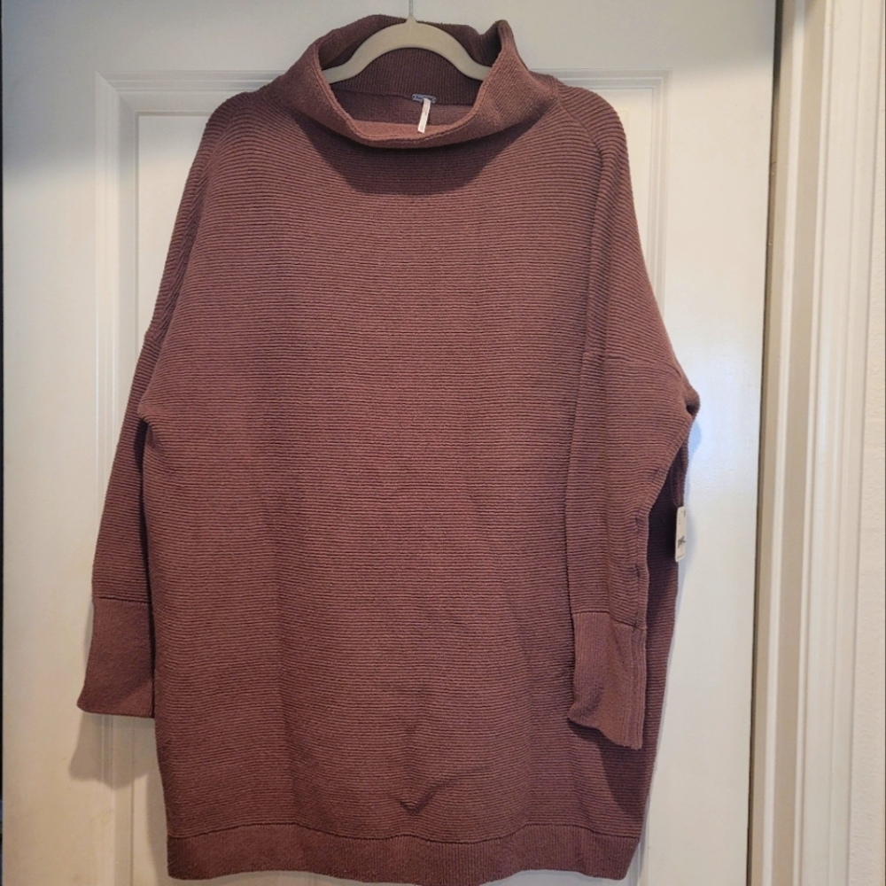 Free People Mock Neck Tunic Sweater, Size L
